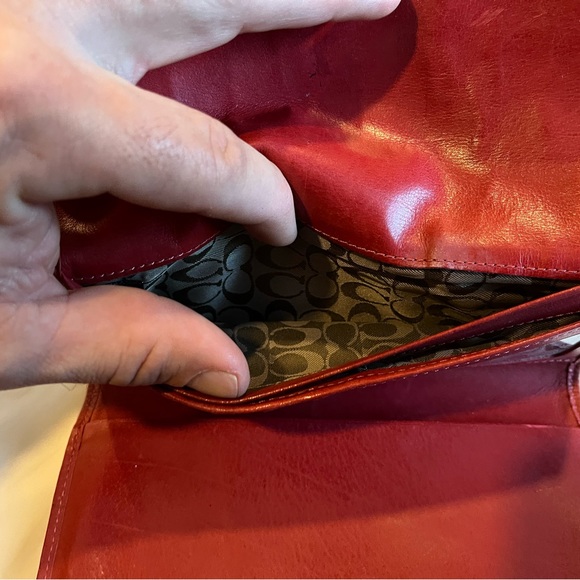 Coach Trifold Wallet with Removable Checkbook Cover 2pc Red Leather - Picture 7 of 9